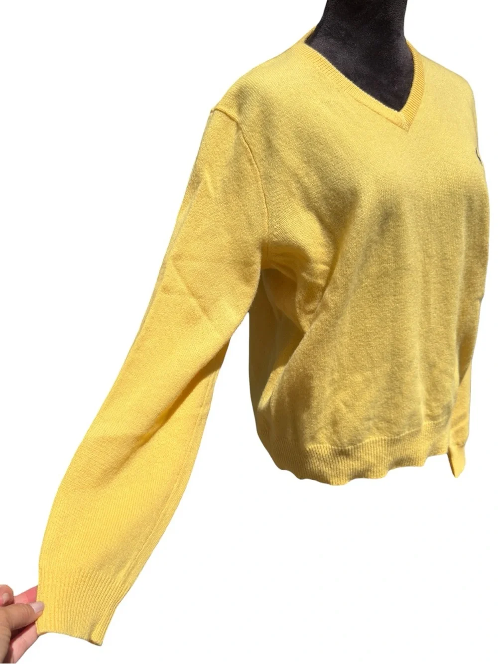Polo Ralph Lauren 100% Lambswool V-Neck Sweater Old Money Vintage Yellow Knit L